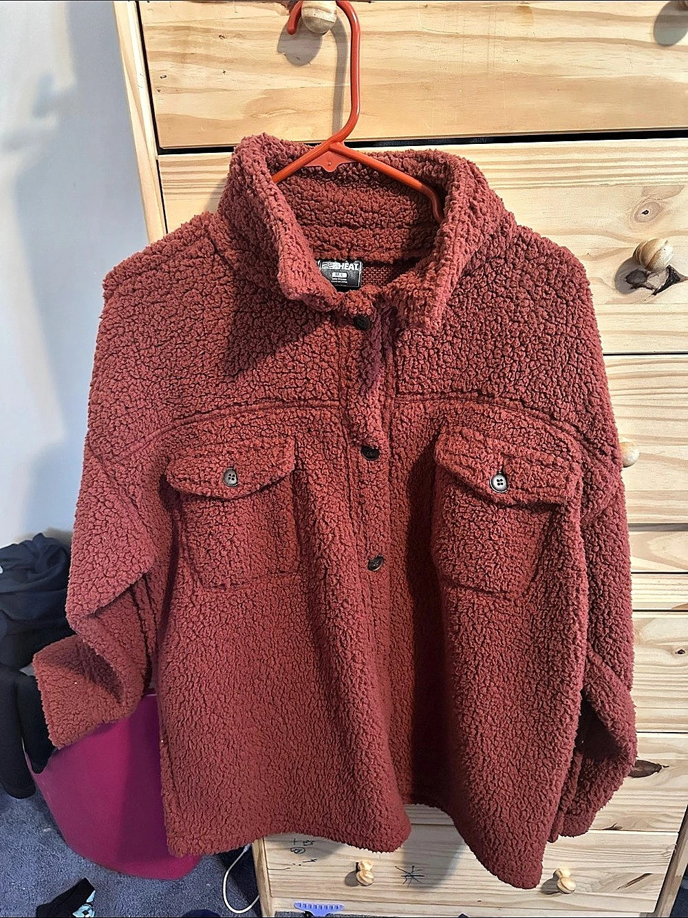 32 Degrees Heat Sherpa Fleece Shirt Jacket Brown M/L